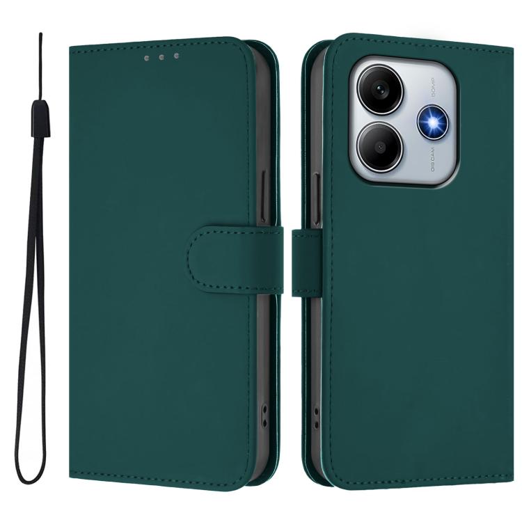 For Redmi Note 14 5G Global Skin Feel Solid Color Leather Phone Case with Lanyard