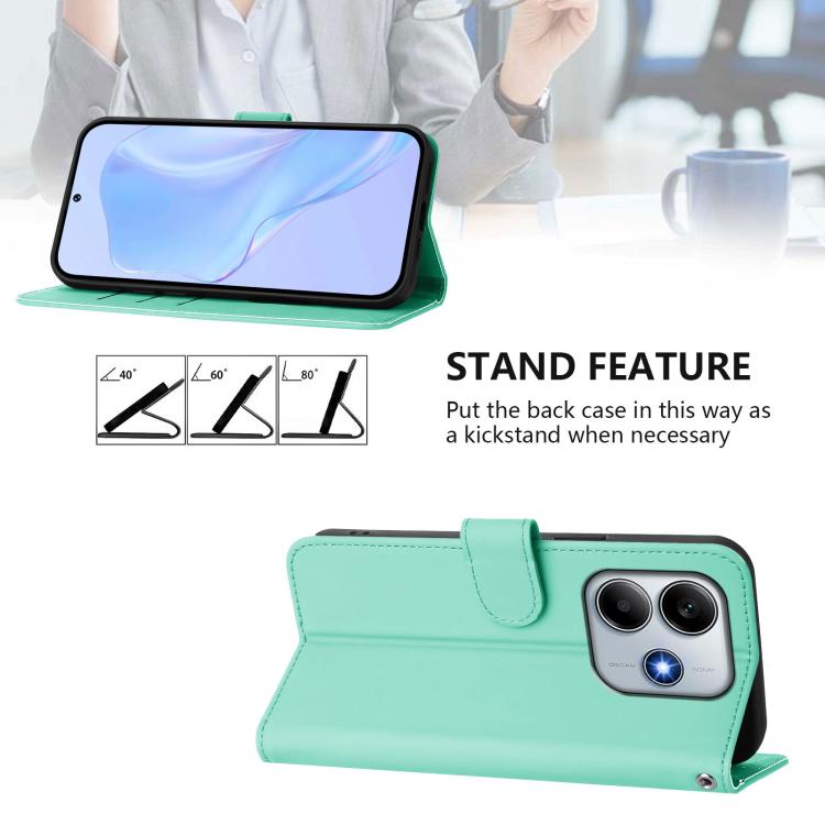 For Redmi Note 14 5G Global Skin Feel Solid Color Leather Phone Case with Lanyard