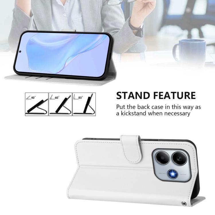 For Redmi Note 14 5G Global Skin Feel Solid Color Leather Phone Case with Lanyard