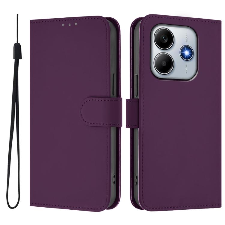 For Redmi Note 14 5G Global Skin Feel Solid Color Leather Phone Case with Lanyard