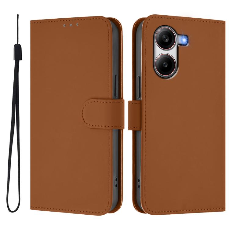 For Redmi Turbo 4 Skin Feel Solid Color Leather Phone Case with Lanyard