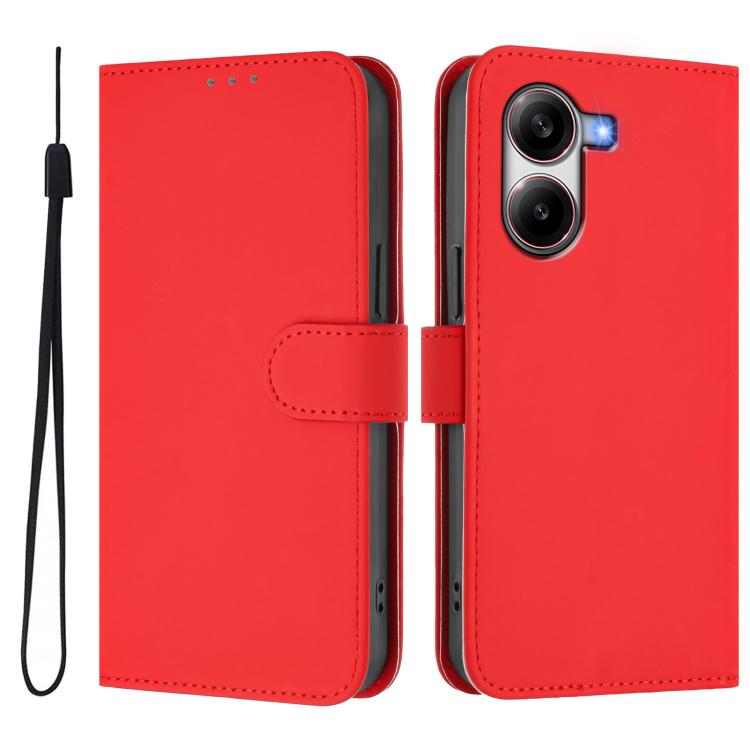 For Redmi Turbo 4 Skin Feel Solid Color Leather Phone Case with Lanyard