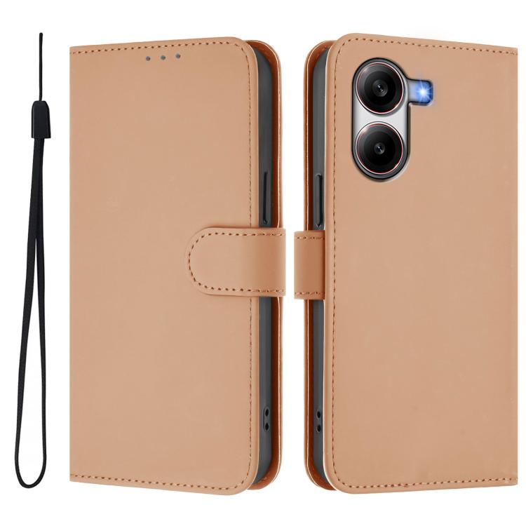 For Redmi Turbo 4 Skin Feel Solid Color Leather Phone Case with Lanyard