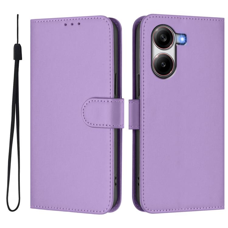 For Redmi Turbo 4 Skin Feel Solid Color Leather Phone Case with Lanyard