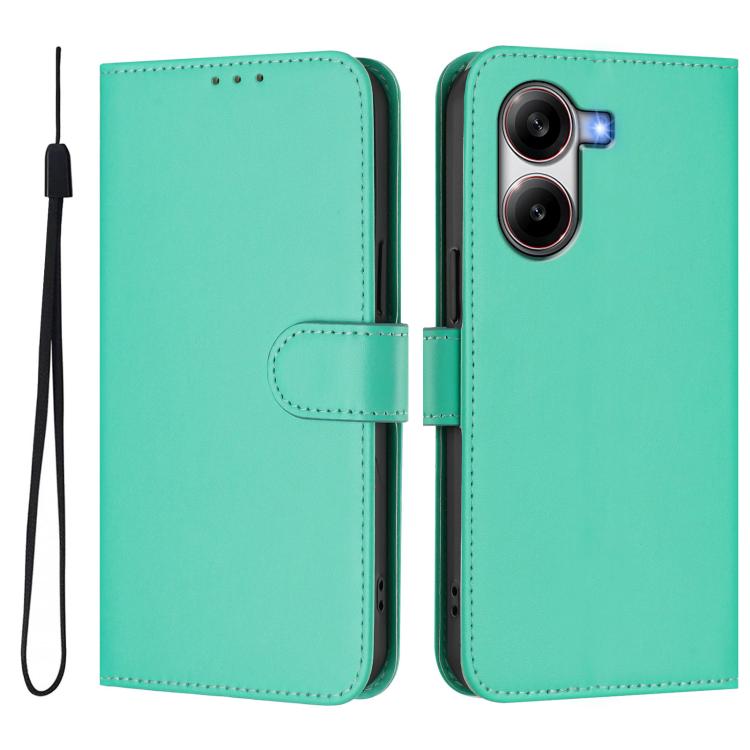 For Redmi Turbo 4 Skin Feel Solid Color Leather Phone Case with Lanyard