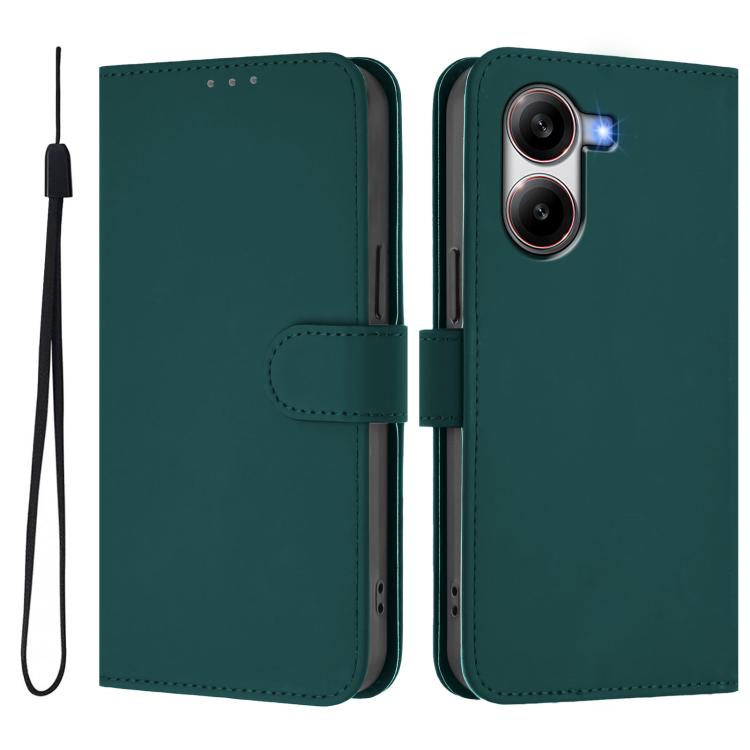For Redmi Turbo 4 Skin Feel Solid Color Leather Phone Case with Lanyard