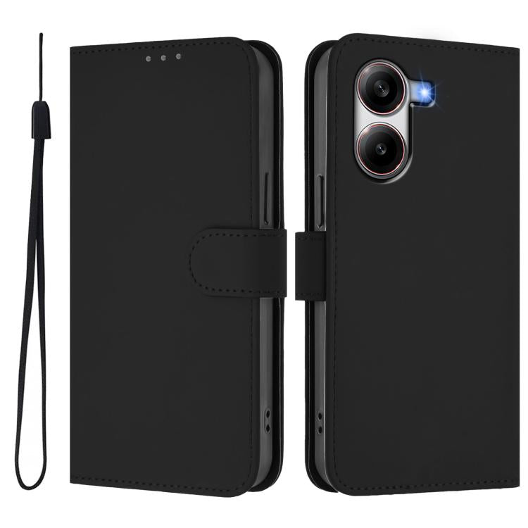 For Redmi Turbo 4 Skin Feel Solid Color Leather Phone Case with Lanyard
