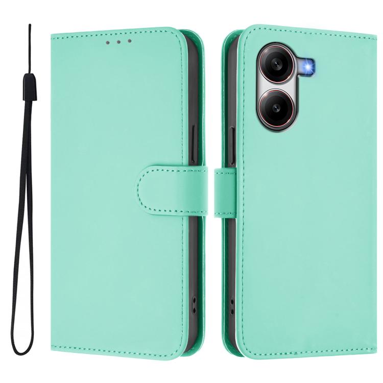 For Redmi Turbo 4 Skin Feel Solid Color Leather Phone Case with Lanyard