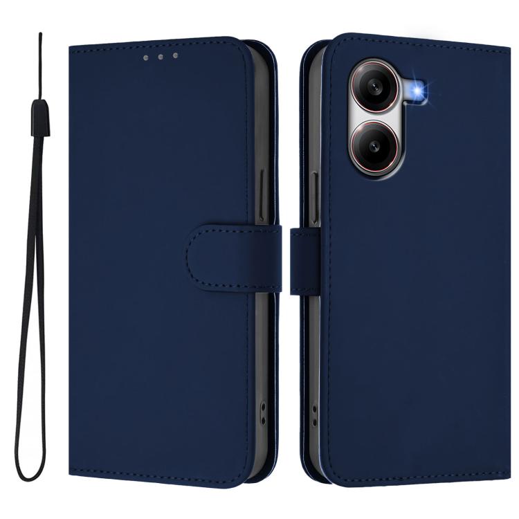 For Redmi Turbo 4 Skin Feel Solid Color Leather Phone Case with Lanyard