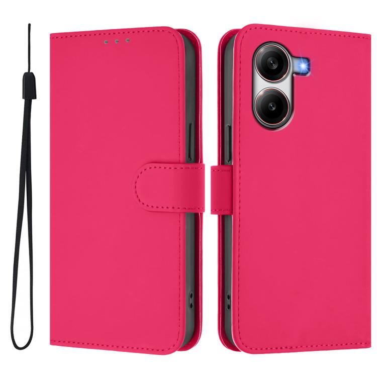 For Redmi Turbo 4 Skin Feel Solid Color Leather Phone Case with Lanyard