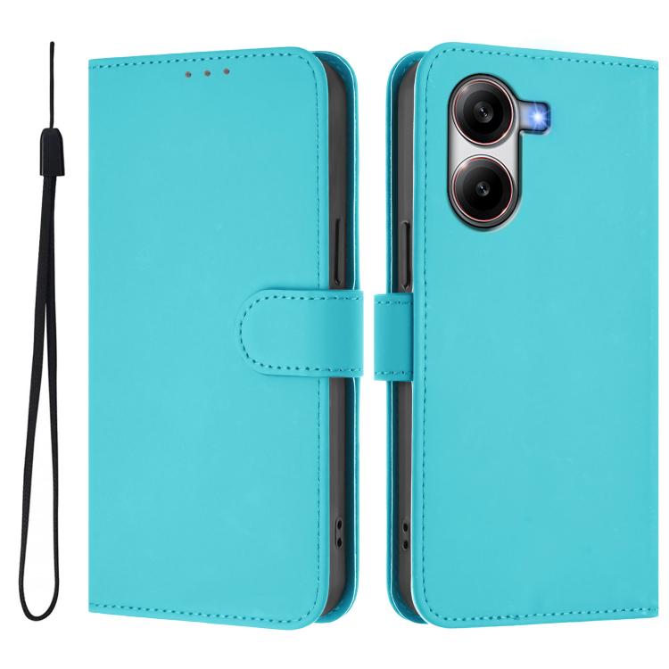 For Redmi Turbo 4 Skin Feel Solid Color Leather Phone Case with Lanyard