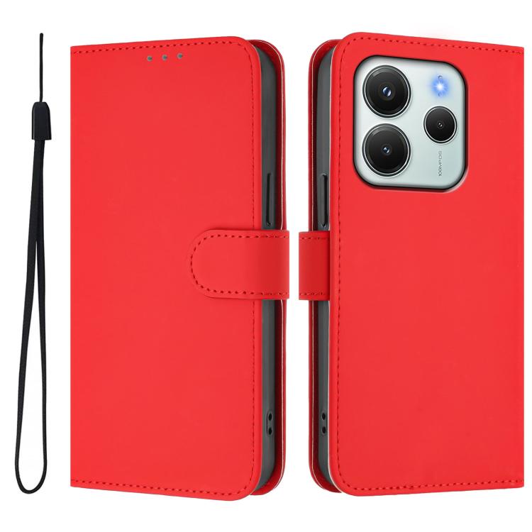 For Redmi Note 14 4G EU 164.84mm Skin Feel Solid Color Leather Phone Case with Lanyard