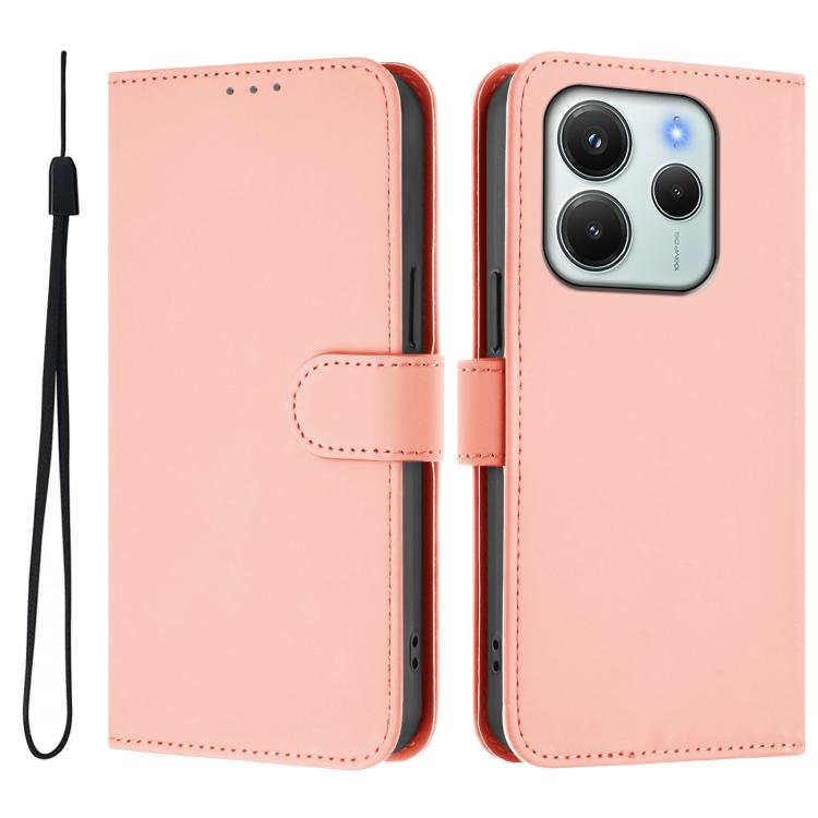 For Redmi Note 14 4G EU 164.84mm Skin Feel Solid Color Leather Phone Case with Lanyard