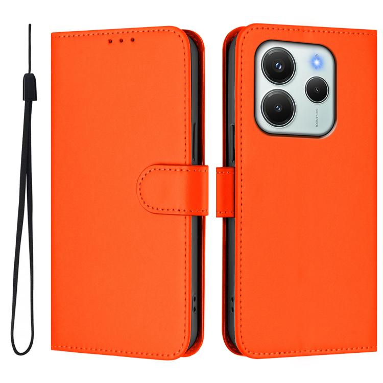 For Redmi Note 14 4G EU 164.84mm Skin Feel Solid Color Leather Phone Case with Lanyard