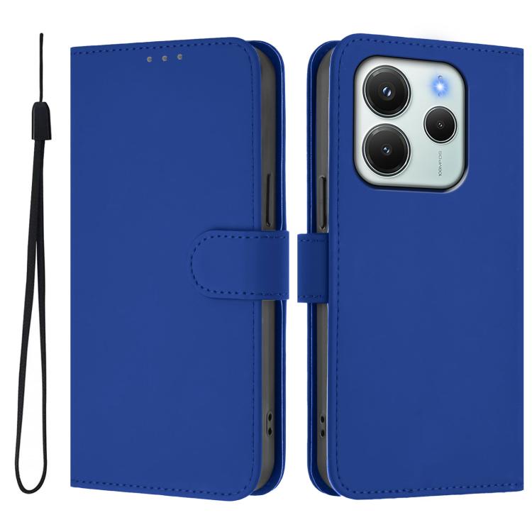 For Redmi Note 14 4G EU 164.84mm Skin Feel Solid Color Leather Phone Case with Lanyard