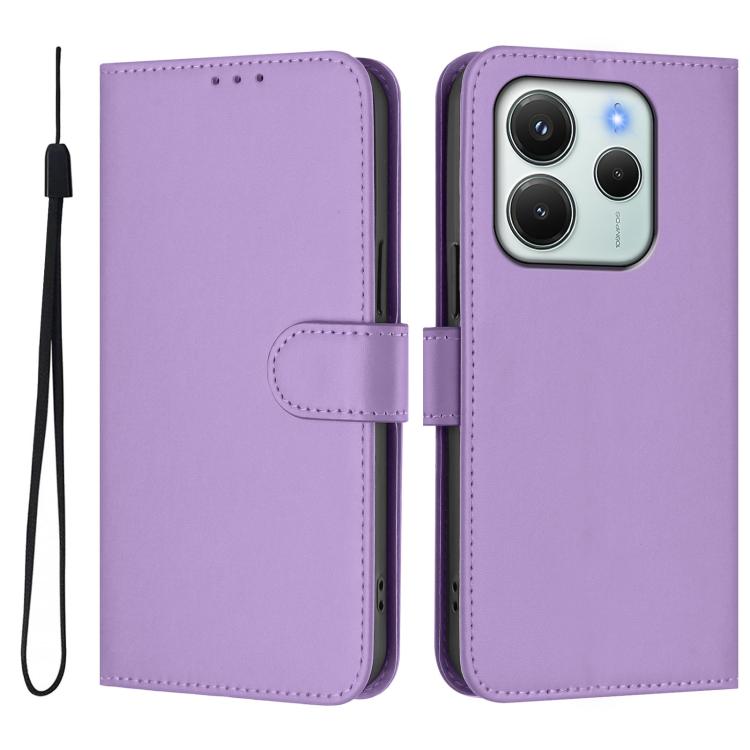 For Redmi Note 14 4G EU 164.84mm Skin Feel Solid Color Leather Phone Case with Lanyard