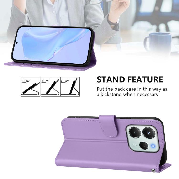 For Redmi Note 14 4G EU 164.84mm Skin Feel Solid Color Leather Phone Case with Lanyard