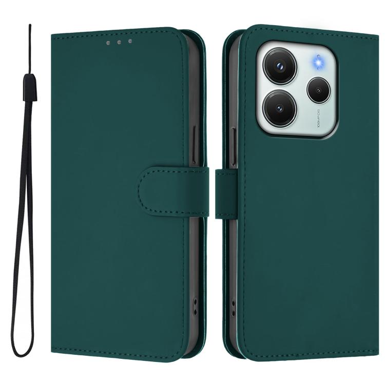 For Redmi Note 14 4G EU 164.84mm Skin Feel Solid Color Leather Phone Case with Lanyard