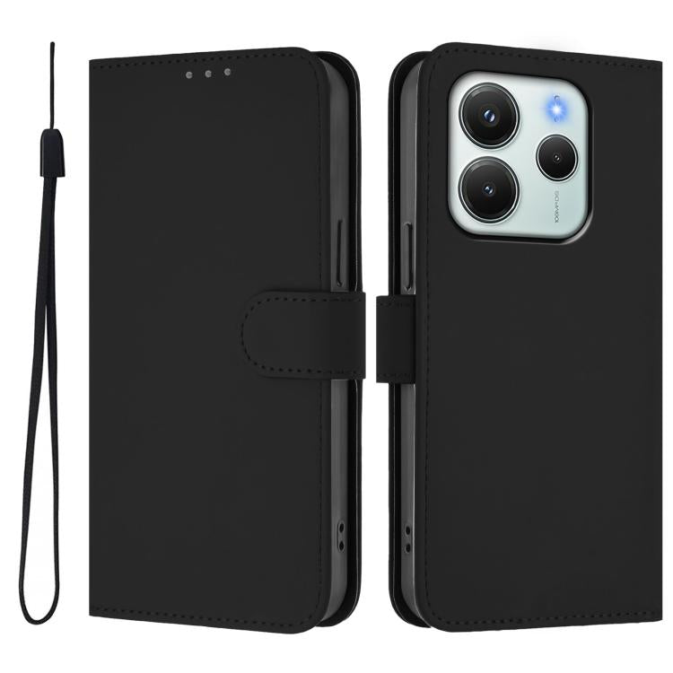 For Redmi Note 14 4G EU 164.84mm Skin Feel Solid Color Leather Phone Case with Lanyard