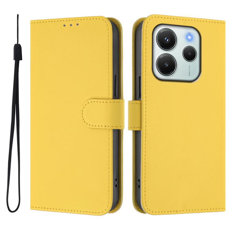 For Redmi Note 14 4G EU 164.84mm Skin Feel Solid Color Leather Phone Case with Lanyard