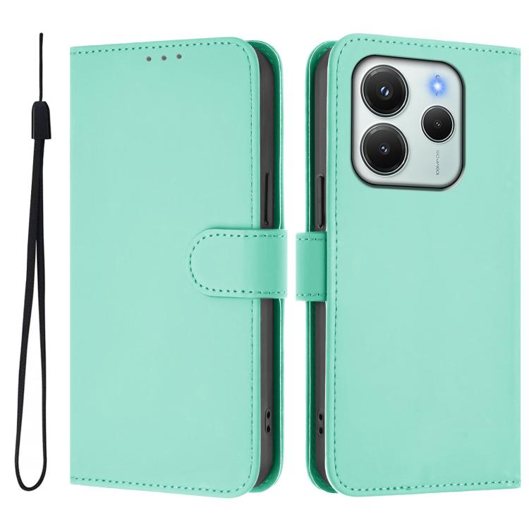 For Redmi Note 14 4G EU 164.84mm Skin Feel Solid Color Leather Phone Case with Lanyard