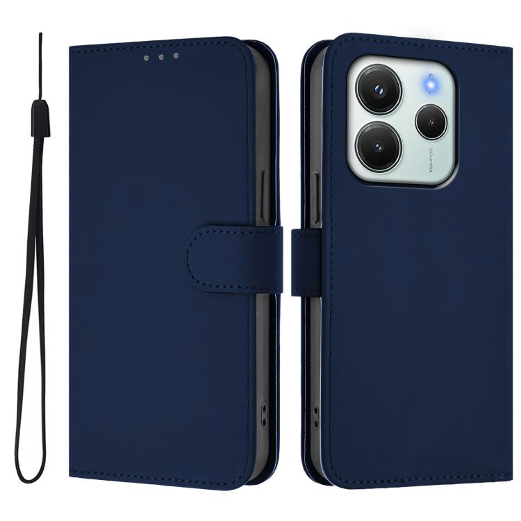 For Redmi Note 14 4G EU 164.84mm Skin Feel Solid Color Leather Phone Case with Lanyard