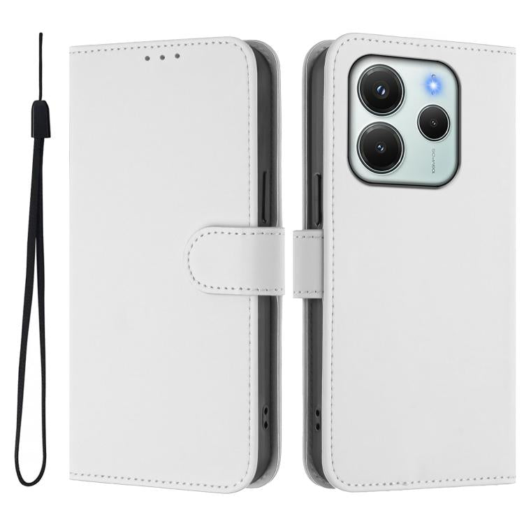 For Redmi Note 14 4G EU 164.84mm Skin Feel Solid Color Leather Phone Case with Lanyard