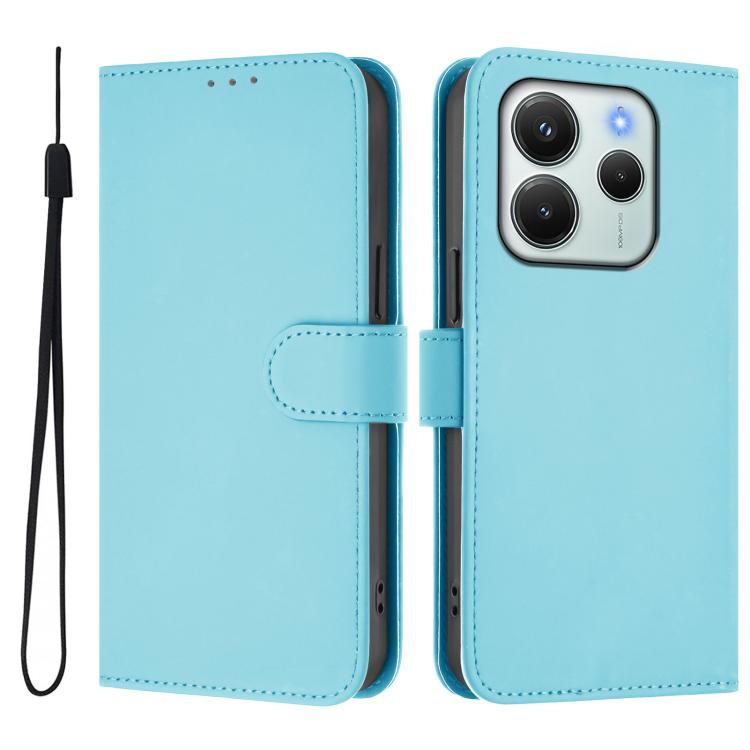 For Redmi Note 14 4G EU 164.84mm Skin Feel Solid Color Leather Phone Case with Lanyard