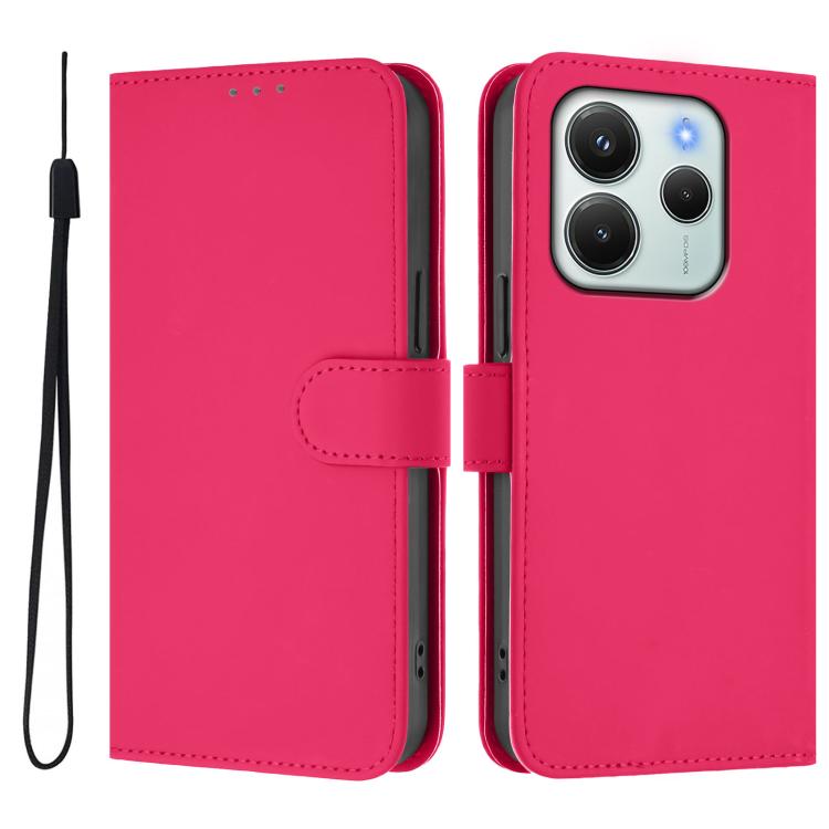 For Redmi Note 14 4G EU 164.84mm Skin Feel Solid Color Leather Phone Case with Lanyard