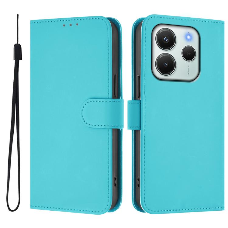 For Redmi Note 14 4G EU 164.84mm Skin Feel Solid Color Leather Phone Case with Lanyard