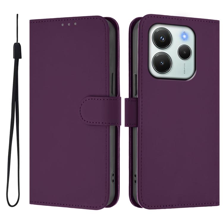 For Redmi Note 14 4G EU 164.84mm Skin Feel Solid Color Leather Phone Case with Lanyard