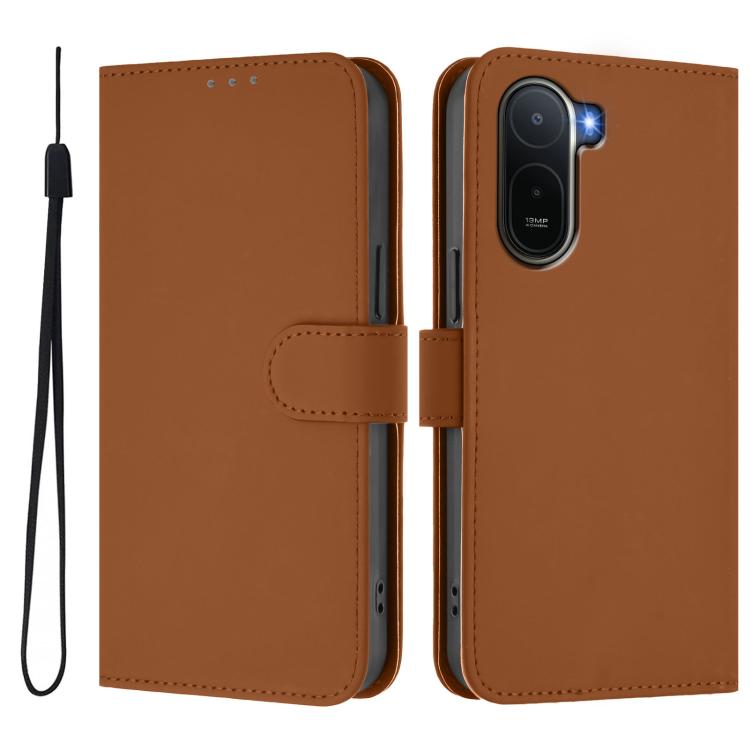 For Redmi A7 Pro 4G Global / Poco C85x 5G Skin Feel Solid Color Leather Phone Case with Lanyard
