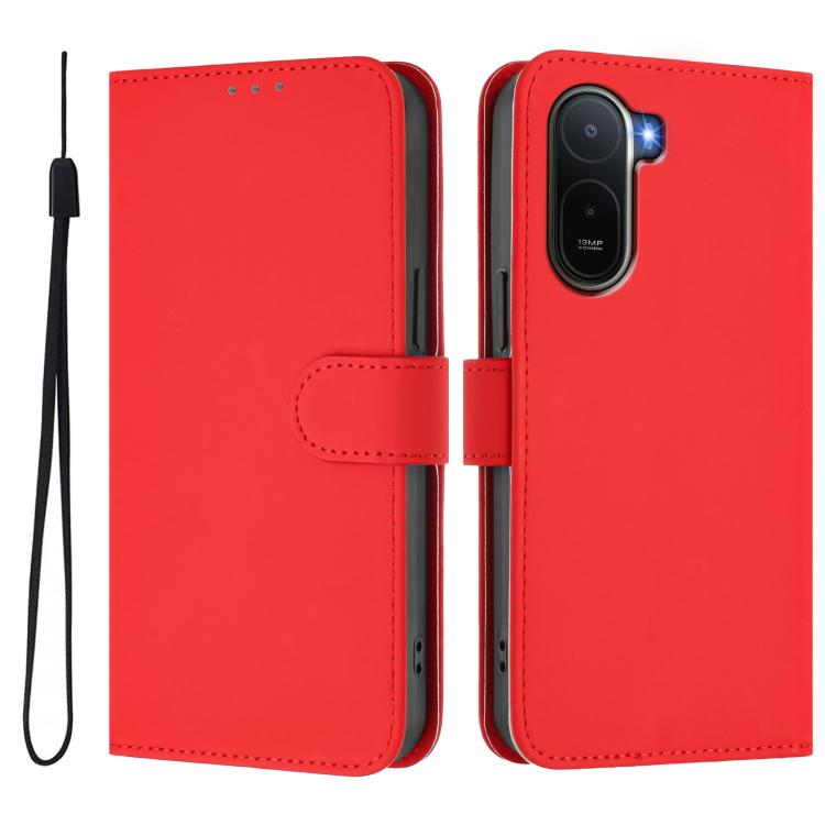 For Redmi A7 Pro 4G Global / Poco C85x 5G Skin Feel Solid Color Leather Phone Case with Lanyard