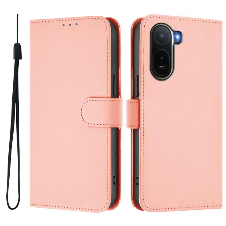 For Redmi A7 Pro 4G Global / Poco C85x 5G Skin Feel Solid Color Leather Phone Case with Lanyard