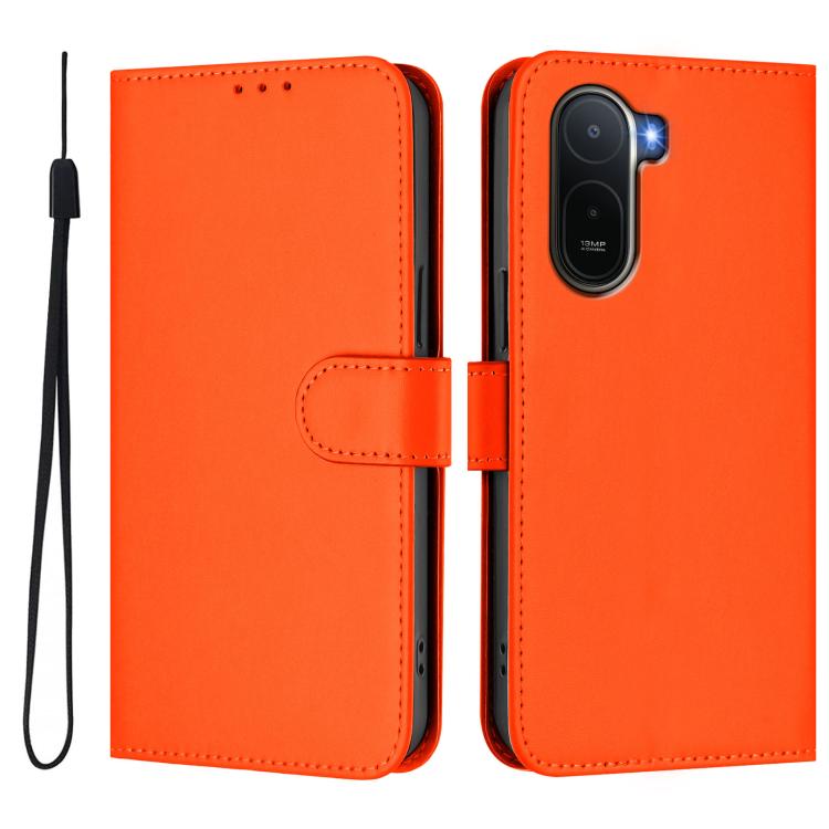 For Redmi A7 Pro 4G Global / Poco C85x 5G Skin Feel Solid Color Leather Phone Case with Lanyard