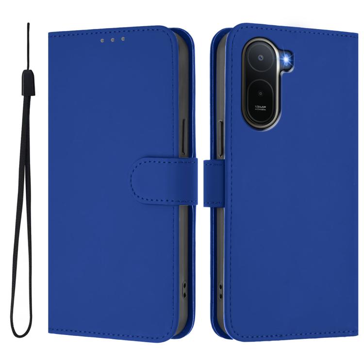 For Redmi A7 Pro 4G Global / Poco C85x 5G Skin Feel Solid Color Leather Phone Case with Lanyard