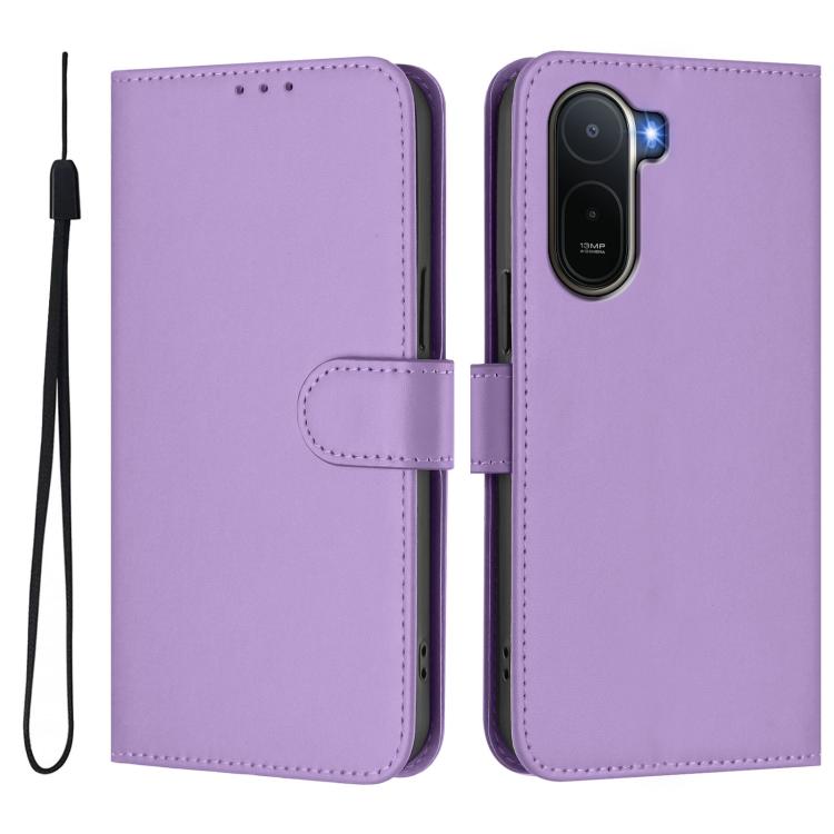 For Redmi A7 Pro 4G Global / Poco C85x 5G Skin Feel Solid Color Leather Phone Case with Lanyard