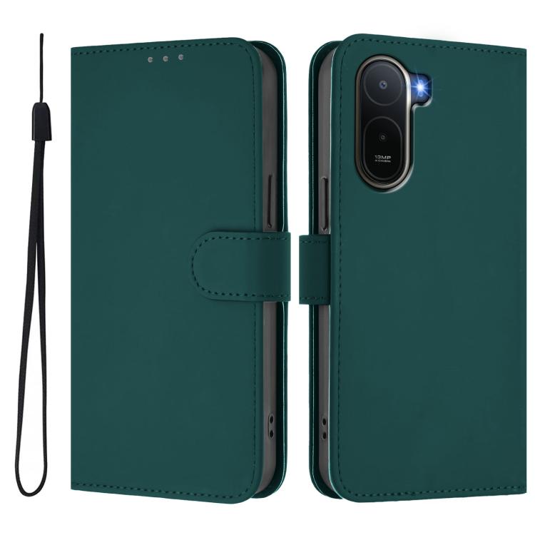 For Redmi A7 Pro 4G Global / Poco C85x 5G Skin Feel Solid Color Leather Phone Case with Lanyard