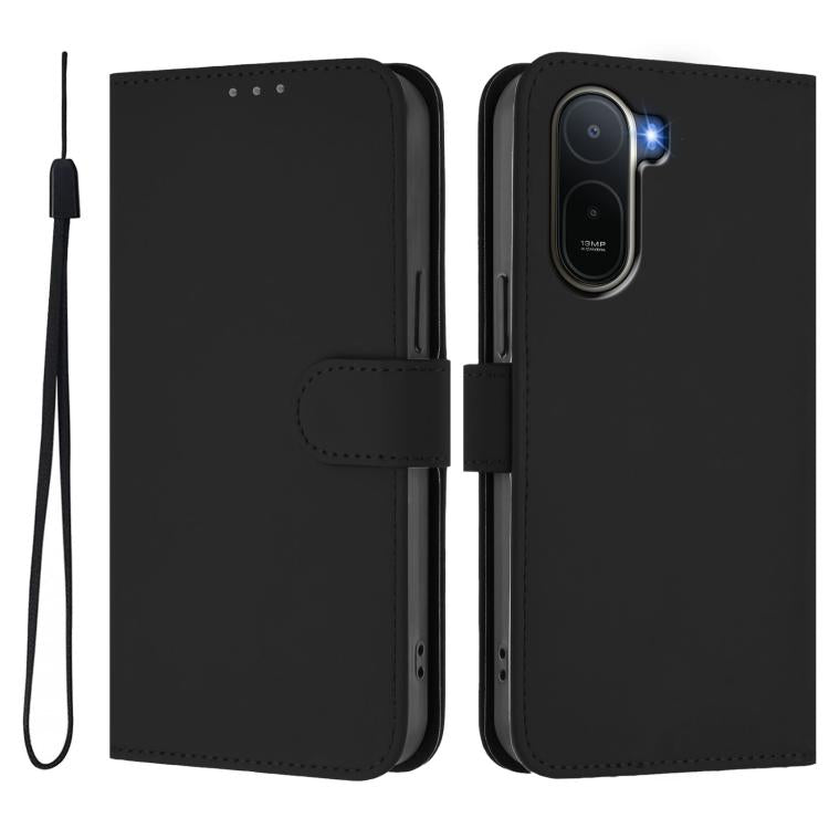 For Redmi A7 Pro 4G Global / Poco C85x 5G Skin Feel Solid Color Leather Phone Case with Lanyard