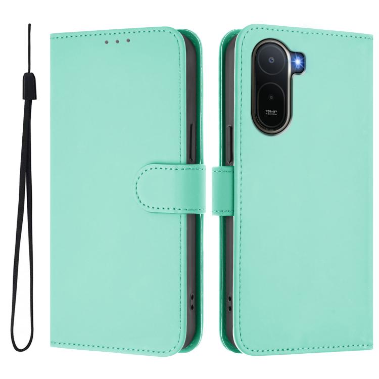 For Redmi A7 Pro 4G Global / Poco C85x 5G Skin Feel Solid Color Leather Phone Case with Lanyard