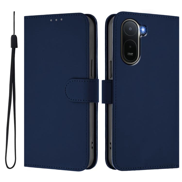 For Redmi A7 Pro 4G Global / Poco C85x 5G Skin Feel Solid Color Leather Phone Case with Lanyard