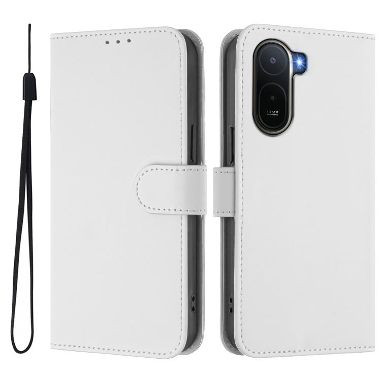 For Redmi A7 Pro 4G Global / Poco C85x 5G Skin Feel Solid Color Leather Phone Case with Lanyard