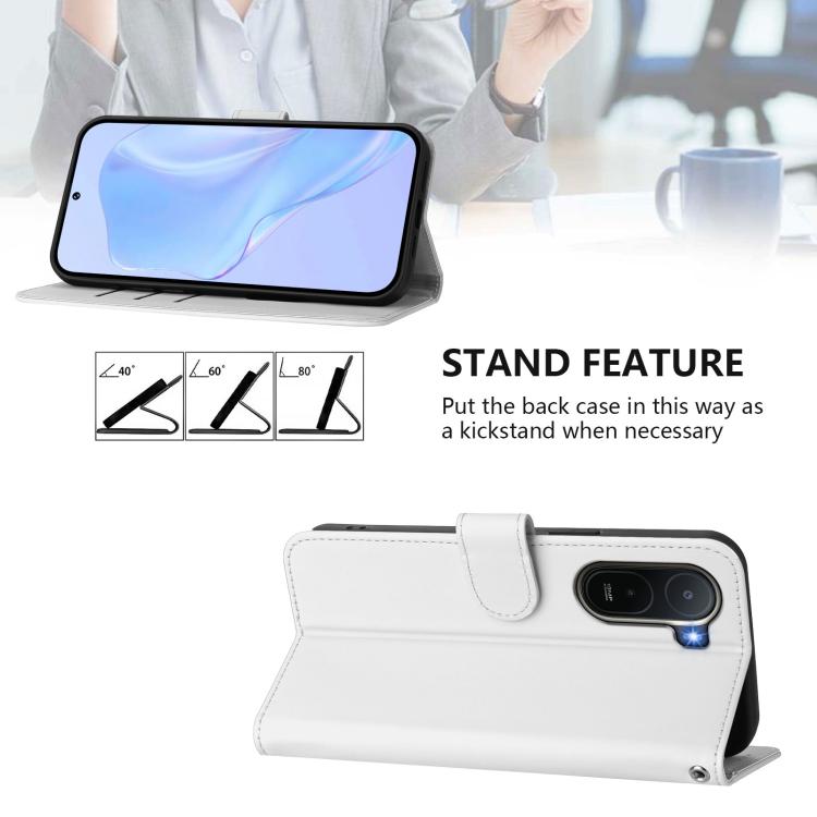 For Redmi A7 Pro 4G Global / Poco C85x 5G Skin Feel Solid Color Leather Phone Case with Lanyard