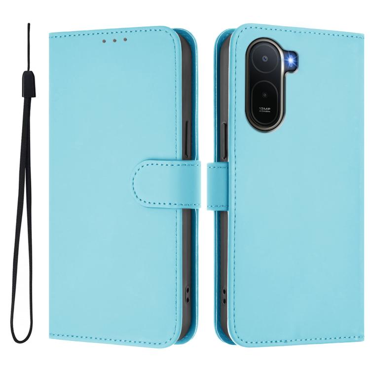 For Redmi A7 Pro 4G Global / Poco C85x 5G Skin Feel Solid Color Leather Phone Case with Lanyard