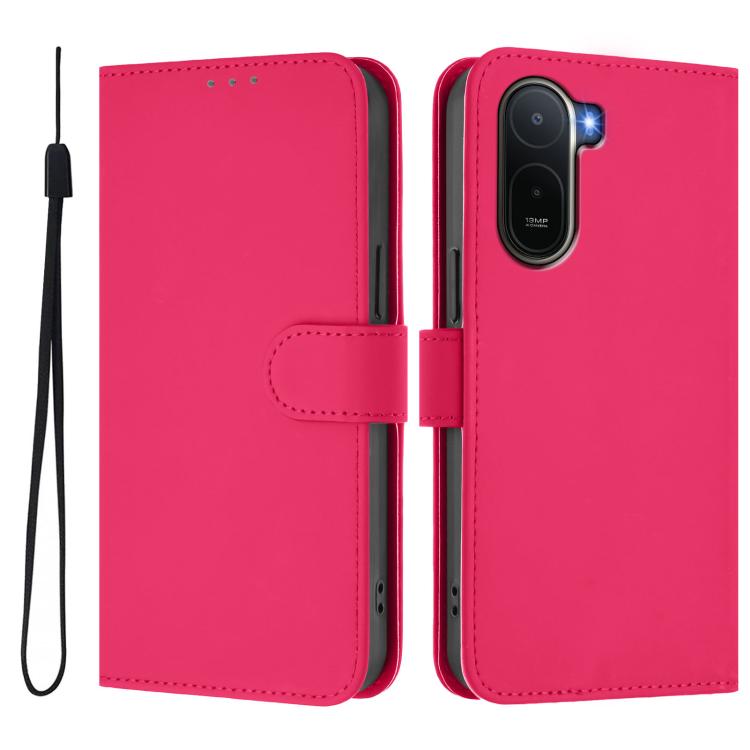 For Redmi A7 Pro 4G Global / Poco C85x 5G Skin Feel Solid Color Leather Phone Case with Lanyard