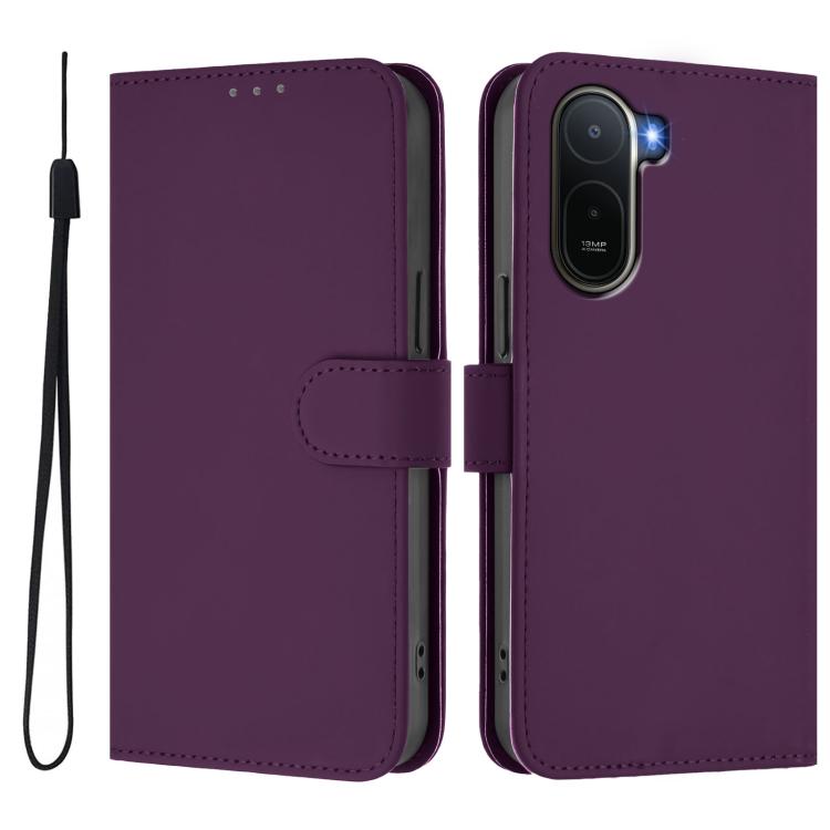 For Redmi A7 Pro 4G Global / Poco C85x 5G Skin Feel Solid Color Leather Phone Case with Lanyard