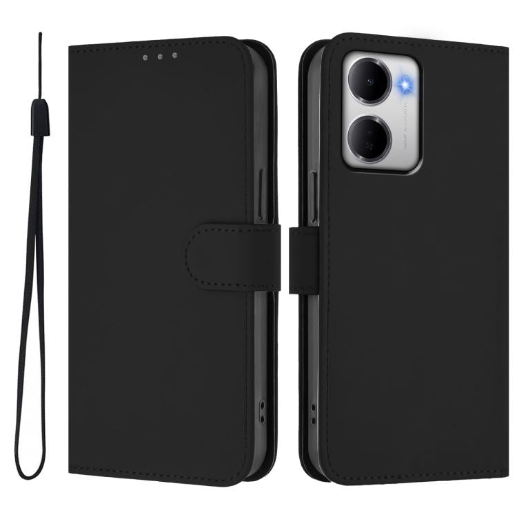 For Redmi 15a 5G Global Skin Feel Solid Color Leather Phone Case with Lanyard