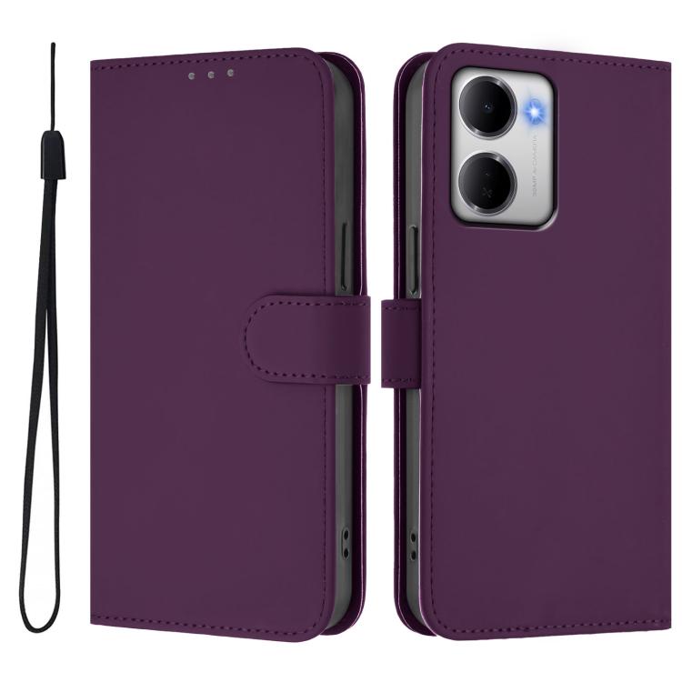 For Redmi 15a 5G Global Skin Feel Solid Color Leather Phone Case with Lanyard