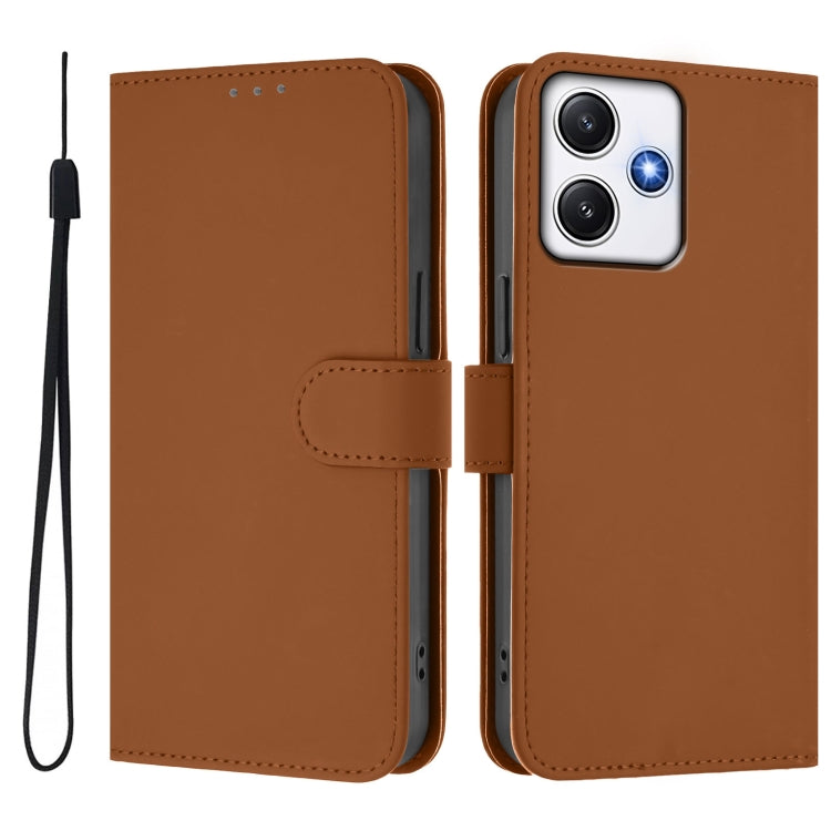 For Xiaomi Poco M6 Pro 5G Skin Feel Solid Color Leather Phone Case with Lanyard