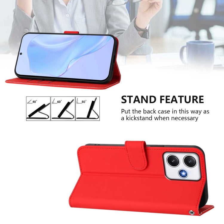 For Xiaomi Poco M6 Pro 5G Skin Feel Solid Color Leather Phone Case with Lanyard